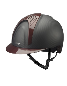 Casco Kep E-Light de carbono negro mate con visera burdeos metalizada y dos inserciones metalizadas burdeos large