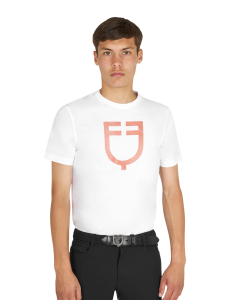 Camiseta básica para hombre con logo brillante Equestro blanco/rojo